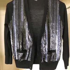 J. Crew merino wool striped sequin sweater cardigan blk xs